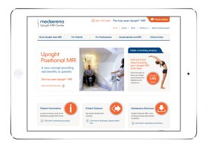Website Design for Medserena Upright MRI Centre shown on white iPad