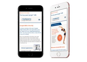 Website Design for Medserena Upright MRI Centre shown on iPhones