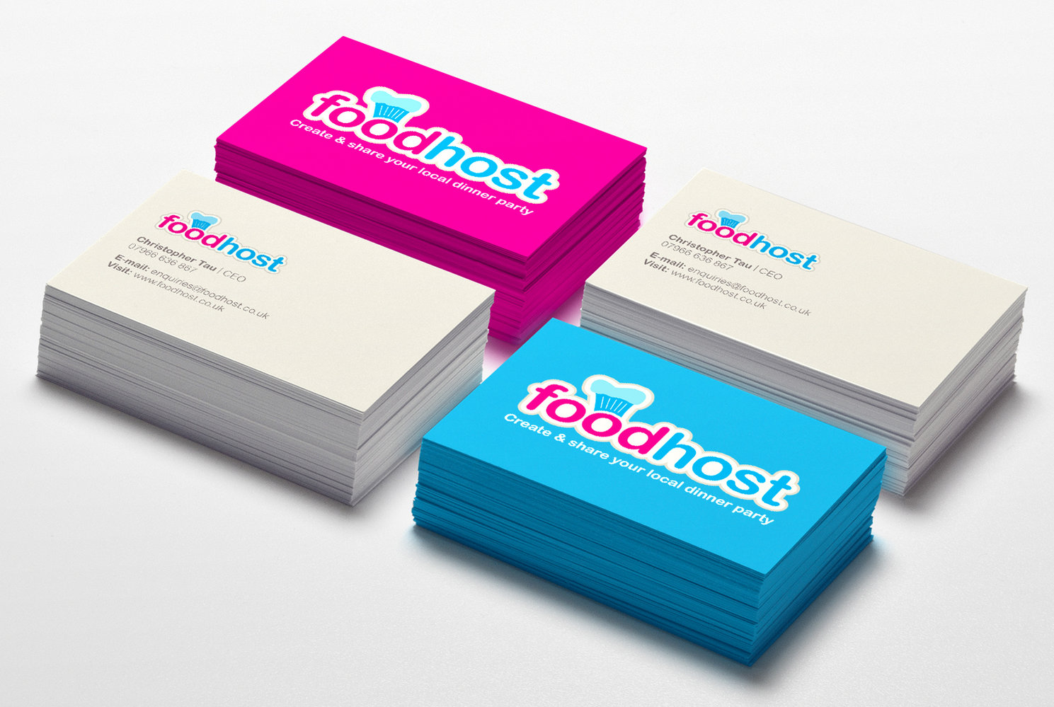 foodhost logo design on business cards