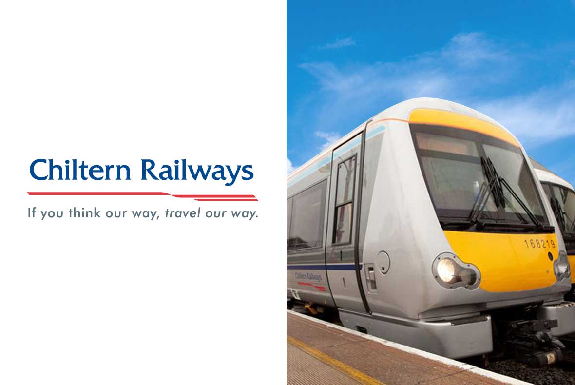 Chiltern Railways logo next to picture of yellow and grey train