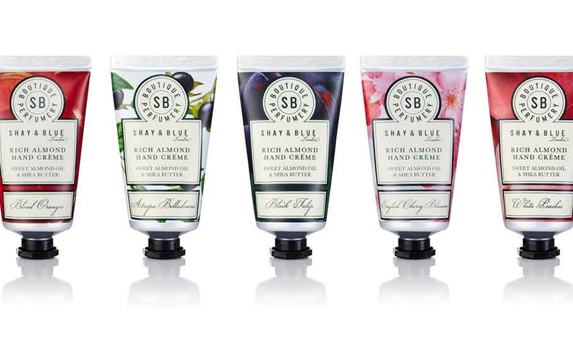 Five tubes of Rich Almond hand creme made by Shay & Blue