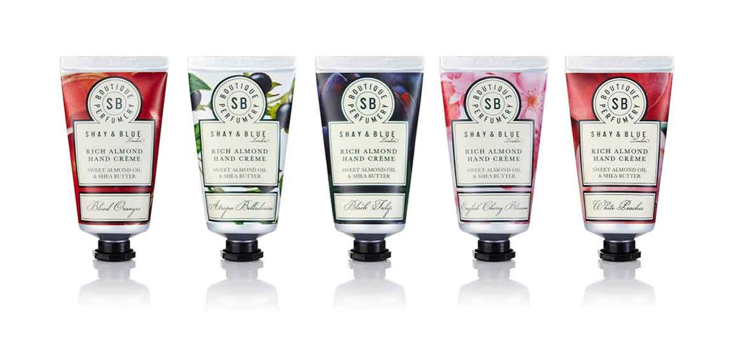 Five tubes of Rich Almond hand creme made by Shay & Blue