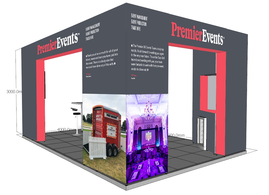 Premier Events Exhibition Stand Graphics Exterior Corner View