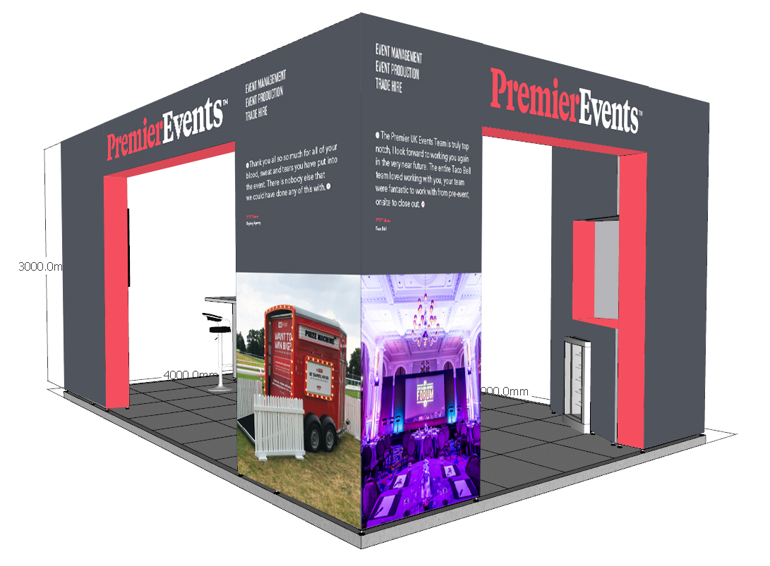 Premier Events Exhibition Stand Graphics Exterior Corner View