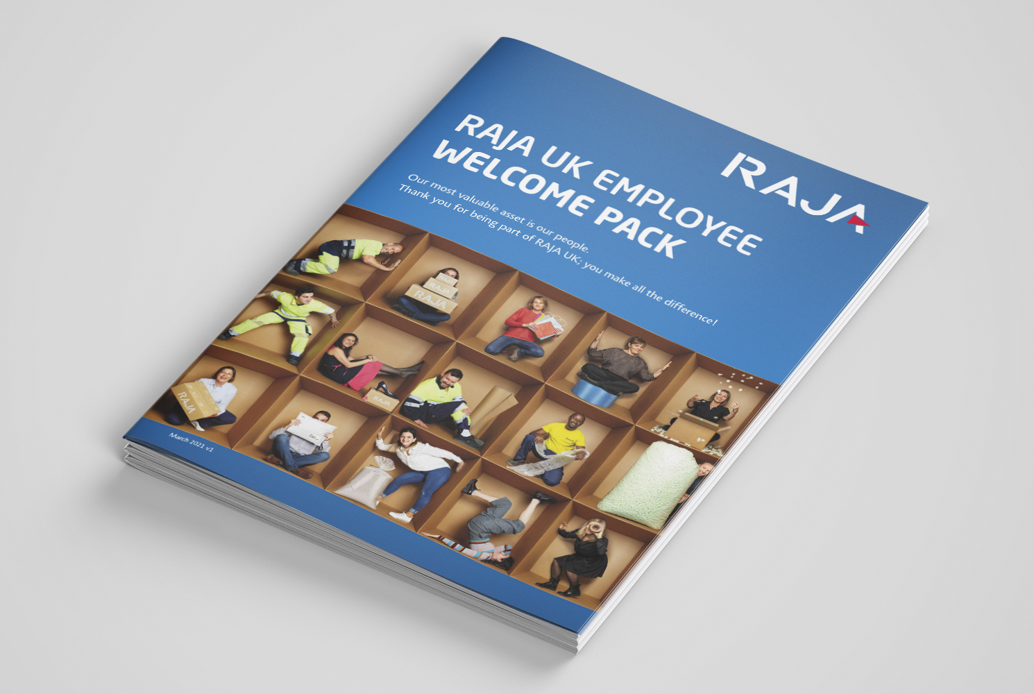 RAJA UK Employee Welcome Pack Brochure Front Cover Design