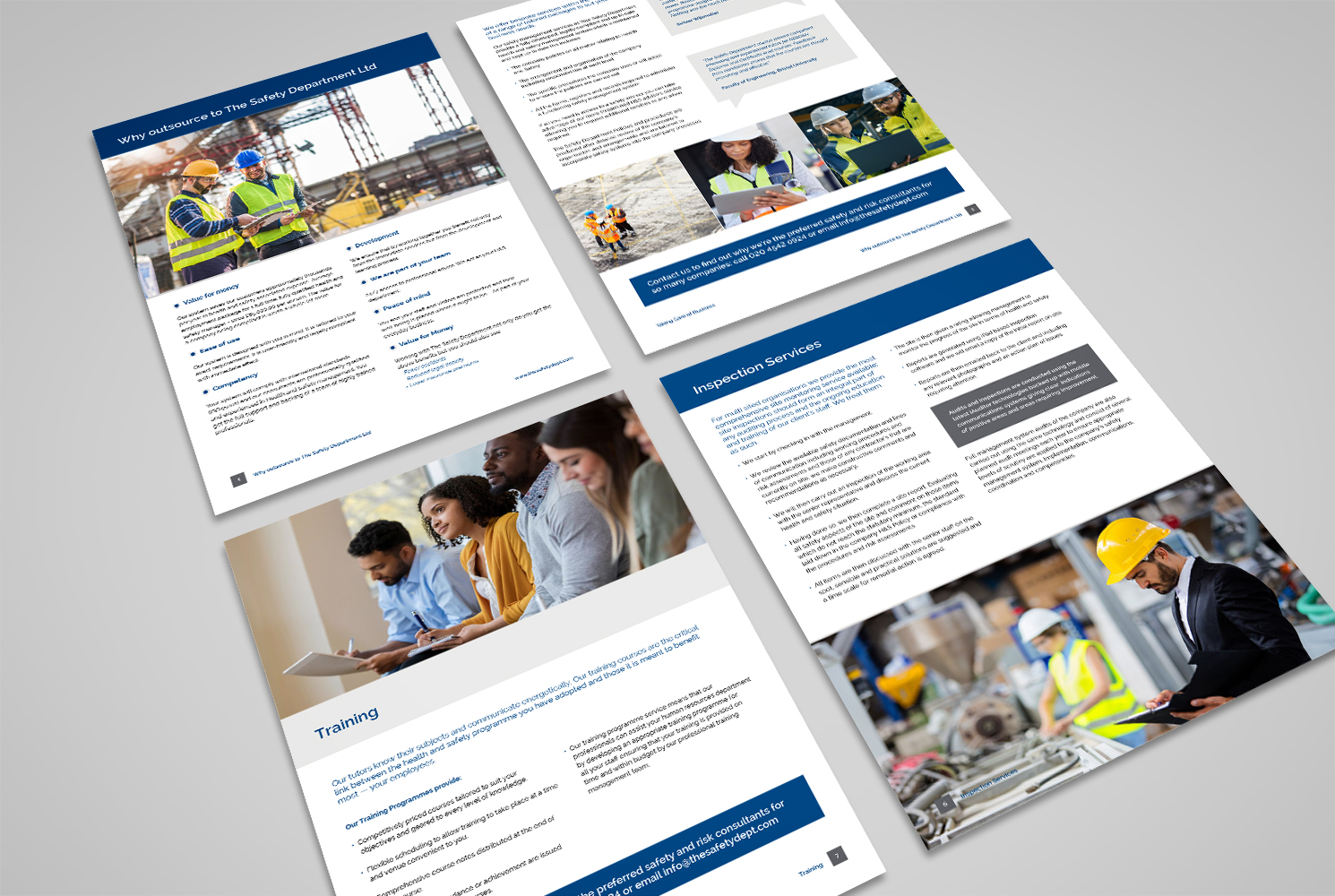 Four alternative Digital brochure design pages for The Safety Department Ltd