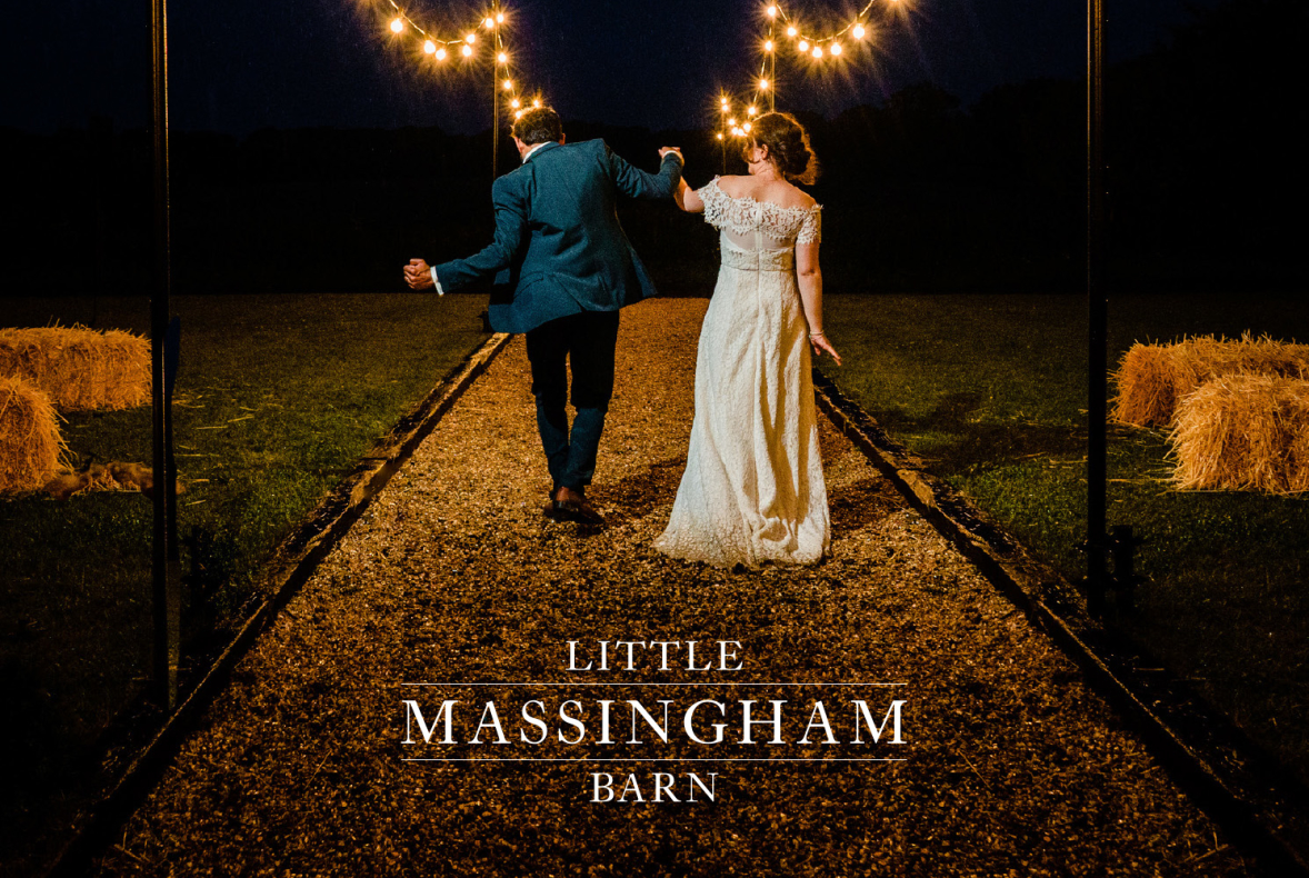 Little Massingham Barn logo shown on wedding picture