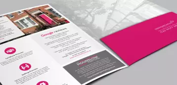 Mock up of a folder for Diamond Move Estate Agents showing the the inner pages and the pocket on the inside back cover