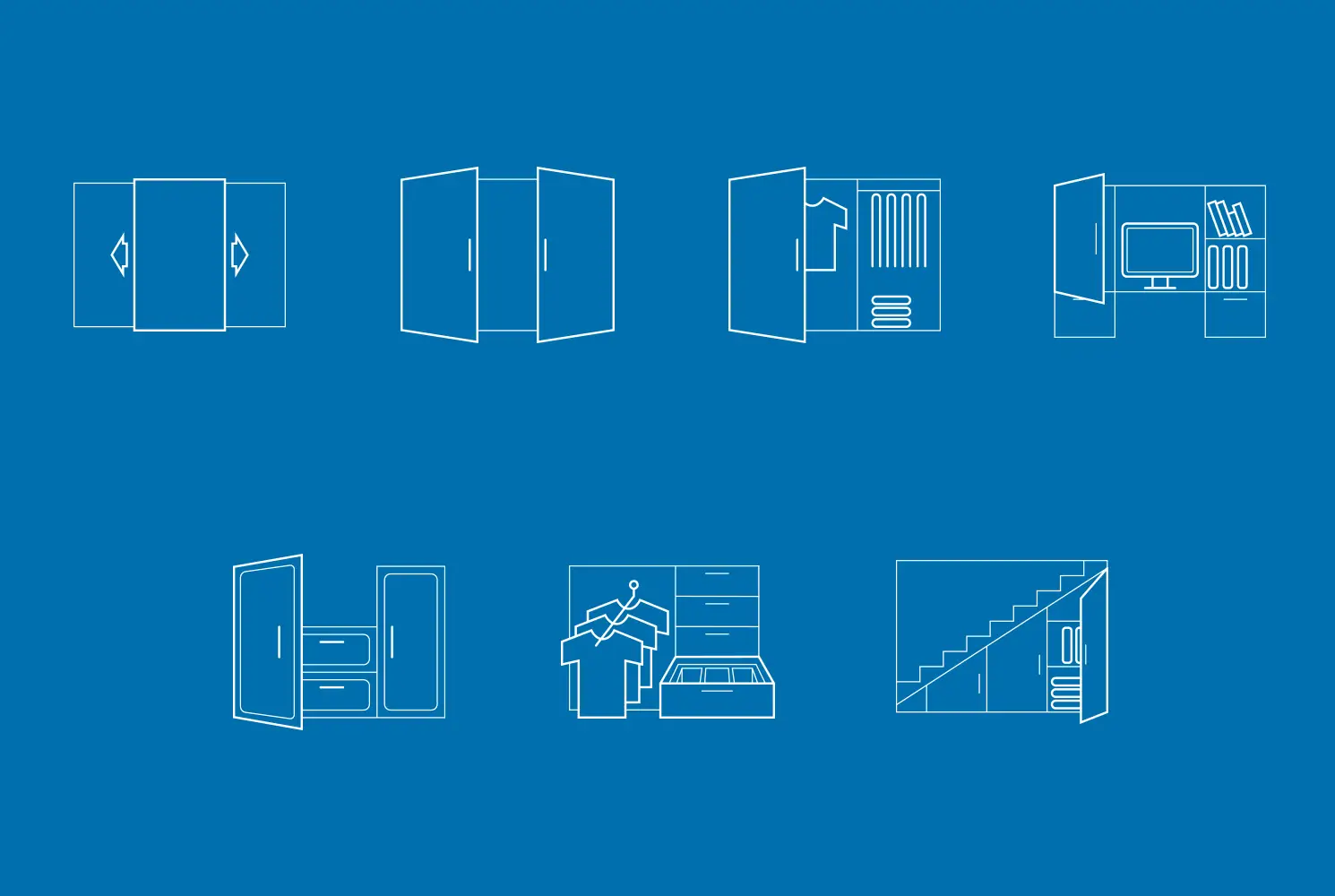 Bespoke icons developed for Fox wardrobes to represent the main product types