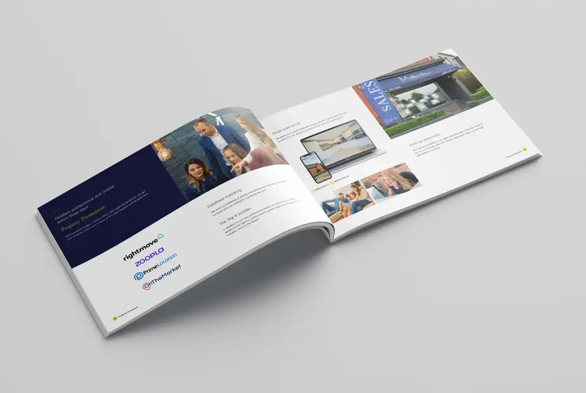 A mock up brochure showing an inside double page spread.