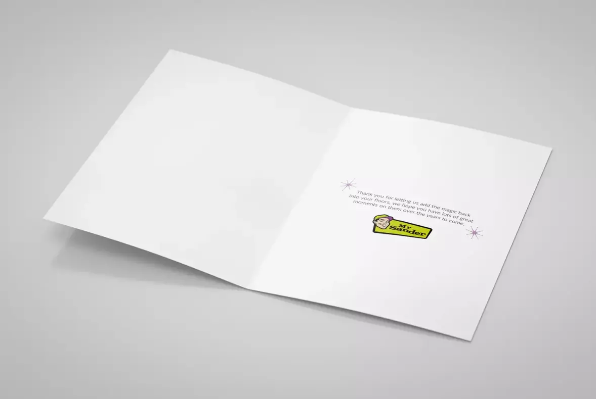Mock up of the Thank you card showing the inner pages.