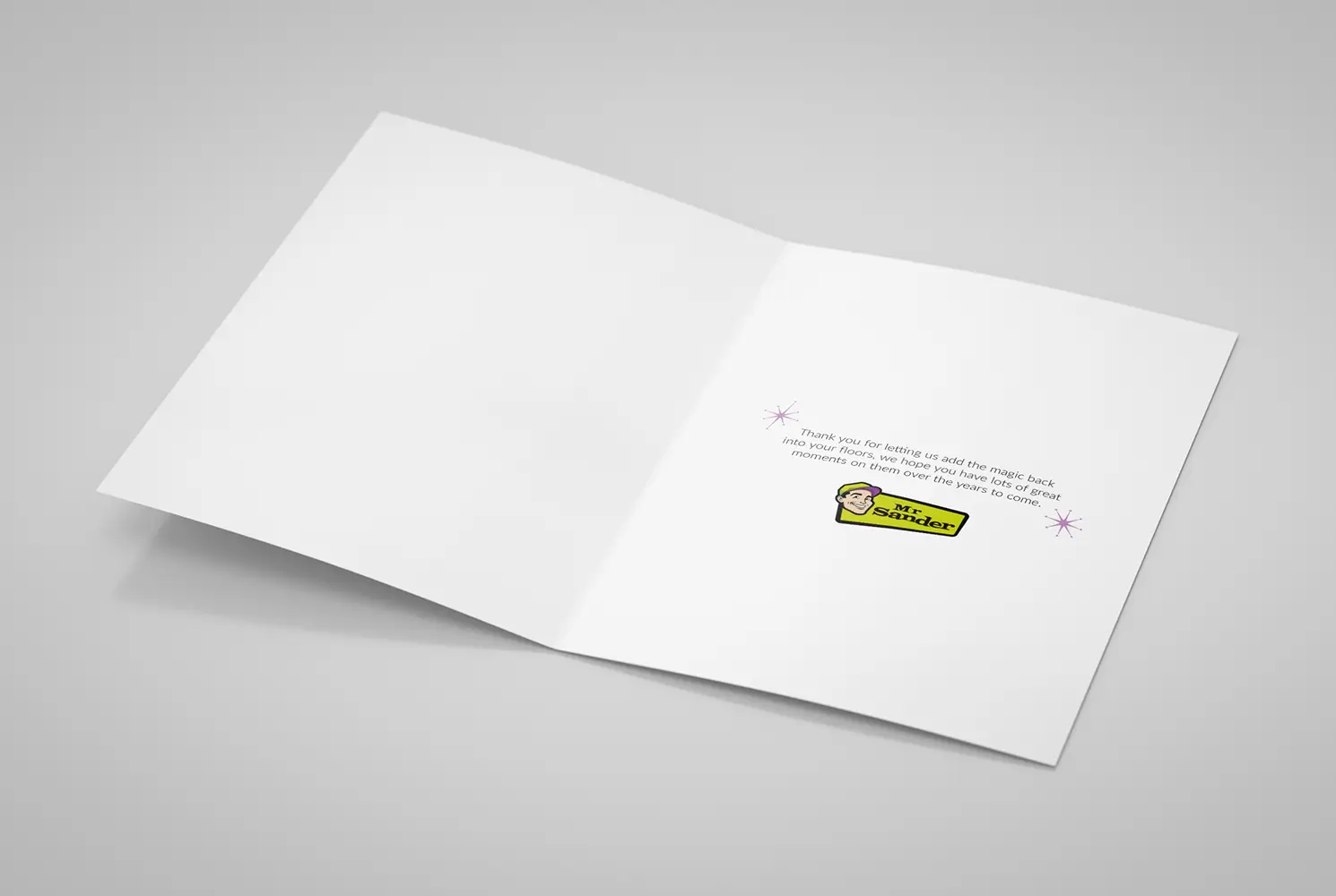 Mock up of the Thank you card showing the inner pages.