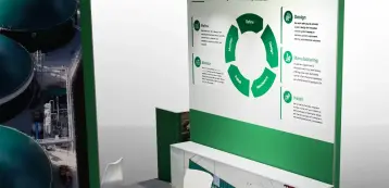 Mock up of Exeon exhibition stand showing detailed information graphics